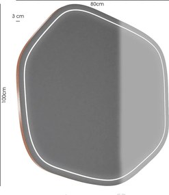 Specchio Lumiere con luce 100x90 cm rame