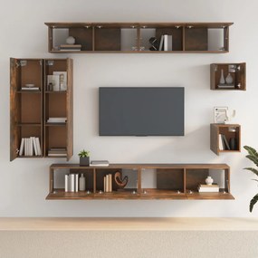 Set mobili porta tv 8 pz rovere fumo in legno multistrato