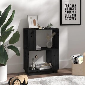 Libreria/divisorio nero 51x25x70 cm in legno massello di pino