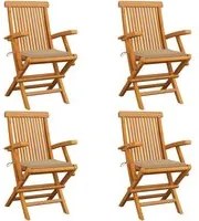 Sedie da Giardino con Cuscini Beige 4 pz Massello di Teak cod mxl 74200