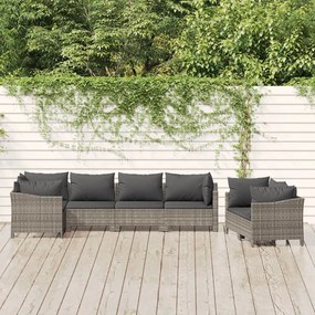 Set divani da giardino 7 pz con cuscini in polyrattan grigio