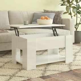 Tavolino Salotto Bianco Lucido 79x49x41 Cm İn Legno Multistrato /