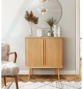 Cassettiera alta colore naturale con trama in rovere con ante scorrevoli 83x95 cm Rove - Woodman