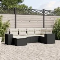 Set Divano da Giardino 6 pz con Cuscini Nero in Polyrattan 3255193