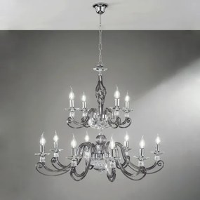 Lampadario a sospensione D93 cm 1306 in vetro soffiato lavorato a mano 8+4 luci FUME