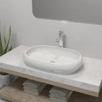 Lavello Bagno con Miscelatore in Ceramica Ovale Bianco 275496