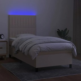 Letto a molle con materasso e led crema 90x200 cm in tessuto