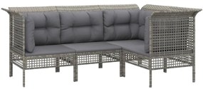 Set Divani da Giardino 4 pz con Cuscini in Polyrattan Grigio