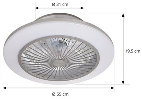 Lindby Ventilatore da soffitto LED Mamuti, argento, silenzioso, Ø 55 cm