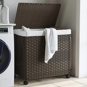 Cesto Portabiancheria Ruote Marrone Scuro 60x35x60,5 Cm Rattan /