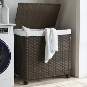 Cesto Portabiancheria Ruote Marrone Scuro 60x35x60,5 Cm Rattan /