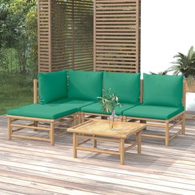 Set salotto da giardino 5pz con cuscini verdi bambù
