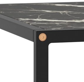 Tavolino da Salotto Nero con Vetro Marmo Nero 80x80x35 cm