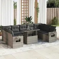 Set Divano da Giardino 10 pz con Cuscini Grigio in Polyrattan 3326541