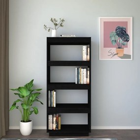 Libreria/divisorio nero 60x35x135 cm in legno massello di pino
