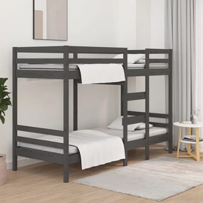 Letto A Castello Grigio 75x190 Cm İn Legno Massello Di Pino /