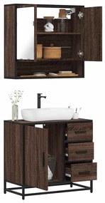Set Mobili Da Bagno 2 Pz Rovere Marrone İn Legno Multistrato /
