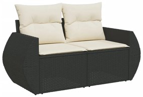 Set Divani da Giardino 9 pz con Cuscini Nero in Polyrattan