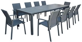ALASKA - set tavolo in alluminio cm 214/280 x 100 x 75,5 h con 10 sedute