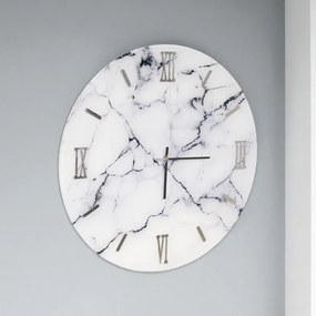 Orologio rotondo D65 cm in vetro temperato effetto marmo Bianco - LICOY