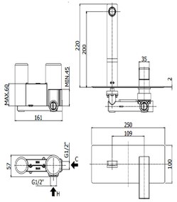 Paffoni Elle El104cr Miscelatore lavabo Incasso 2 Fori Con Piastra Rettangolare E Bocca 15 cm Cromo