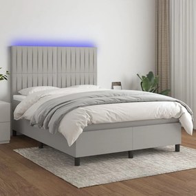 Letto a molle materasso e led grigio chiaro 140x190 cm tessuto