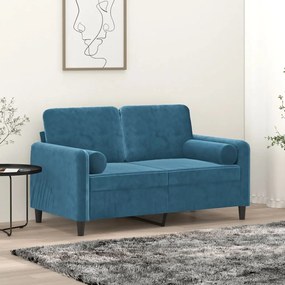 Divano A 2 Posti Con Cuscini Blu 120 Cm İn Velluto /