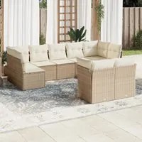 Set Divano da Giardino 9 pz con Cuscini Beige in Polyrattan 3218148