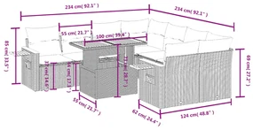 Set divani da giardino con cuscini 8 pz nero in polyrattan