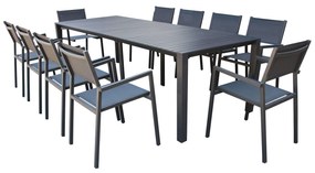 ARIZONA - set tavolo in alluminio cm 100 x 51,50/104/156/208/260 x 74 h con 10 poltrone Aulus