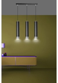 Lampadario 3 Luci Brunilde In Acciaio Nero E Tubolari In Nero E Cromo