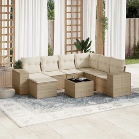 Set divano da giardino 8 pz con cuscini beige in polyrattan