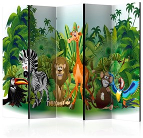 Paravento design Animali della giungla II (5-parti) - paesaggio colorato per bambini