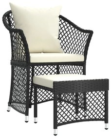 Set da giardino 2 pz con cuscini nero in polyrattan