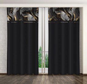 Tenda classica nera con stampa di foglie grigie e oro Larghezza: 160 cm | Lunghezza: 270 cm