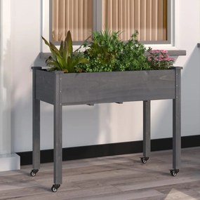 Fioriera Ruote E Fodera Grigia 118x59x80cm Legno Massello Abete /