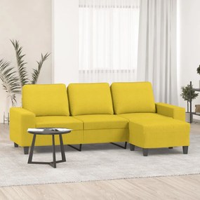 Divano A 3 Posti Con Poggiapiedi Giallo Chiaro 180cm İn Tessuto /