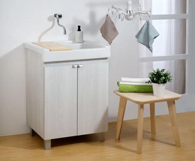 Mobile lavanderia con cesto portabiancheria con lavabo incluso Exe in abs olmo perla P 50 x L 60 x H 84 cm
