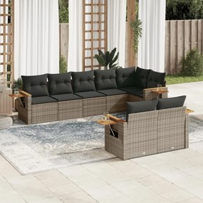 Set Divano da Giardino 8 pz con Cuscini Grigio in Polyrattan