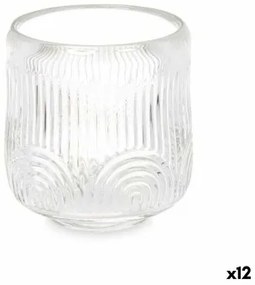 Portacandele Righe Trasparente Cristallo 9 x 9,5 x 9 cm (12 Unità)
