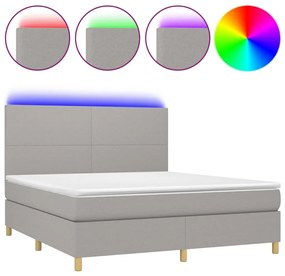 Letto a molle materasso e led grigio chiaro 160x200 cm tessuto