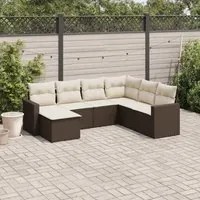 Set Divani da Giardino 7 pz con Cuscini Marrone in Polyrattan 3219293