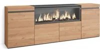 Credenza, Mobile, Cucina, 210, 4 Porte, Camino elettrico XXL, Rovere RF3226