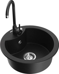 Mexen Diego lavello in granito a 1 vasca con rubinetto da cucina Telma, nero - 6512-77-670200-70