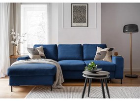 Divano letto angolare in velluto a coste blu scuro (angolo sinistro) Lofty Lilly - Miuform