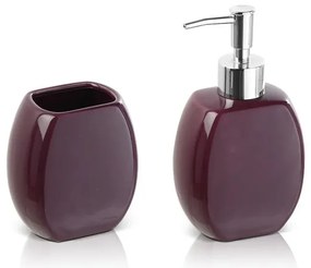 Set accessori bagno da appoggio dispenser e porta spazzolini in ceramica viola