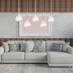 Lampadario a sospensione con filo NOAK 5xE27/60W/230V bianco/legno