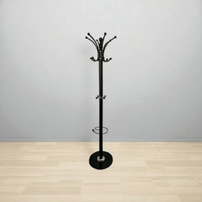 Appendiabiti da terra 175 cm Nero - 16 ganci e portaombrelli