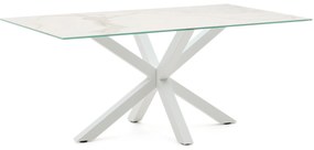 Kave Home - Tavolo Argo porcellanato Kalos bianco e gambe in acciaio con finitura bianca 180 x 100 cm