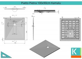 Kamalu - piatto doccia 90x100 cm effetto pietra colore bianco